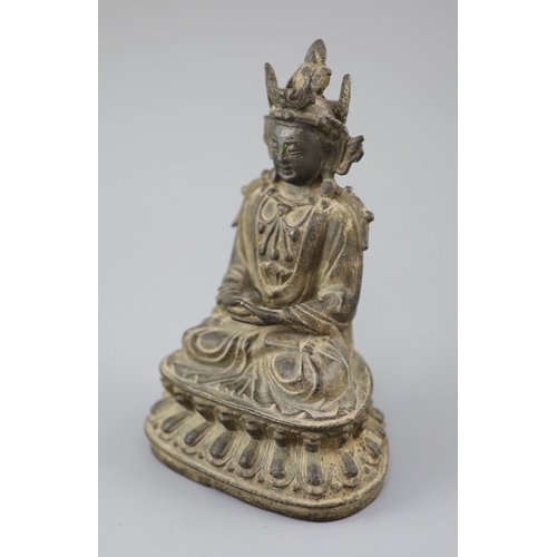 277 - A Chinese bronze figure Amitayus, 17th century, the crowned figure holding his hands in dhyana mudra... 