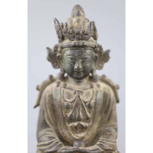 277 - A Chinese bronze figure Amitayus, 17th century, the crowned figure holding his hands in dhyana mudra... 