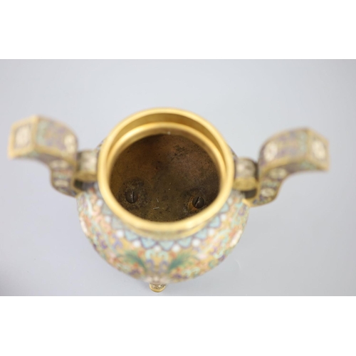 282 - A Chinese cloisonne enamel and gilt copper tripod censer, early Republic period, c.1920, decorated w... 