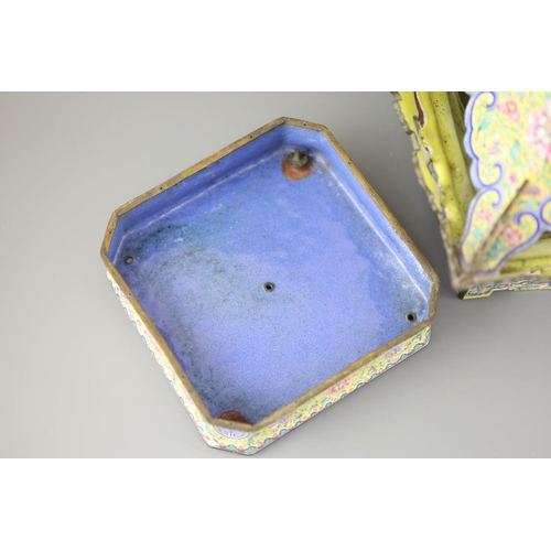 285 - A Chinese Canton (Guangzhou) enamel stand and two similar dishes, Qianlong period, sections from a o... 