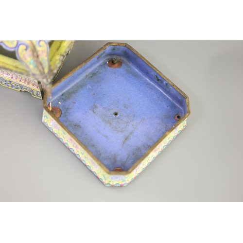 285 - A Chinese Canton (Guangzhou) enamel stand and two similar dishes, Qianlong period, sections from a o... 