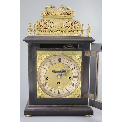 302 - A William III ebonised cased and gilt metal double basket topped chiming and quarter repeating table... 