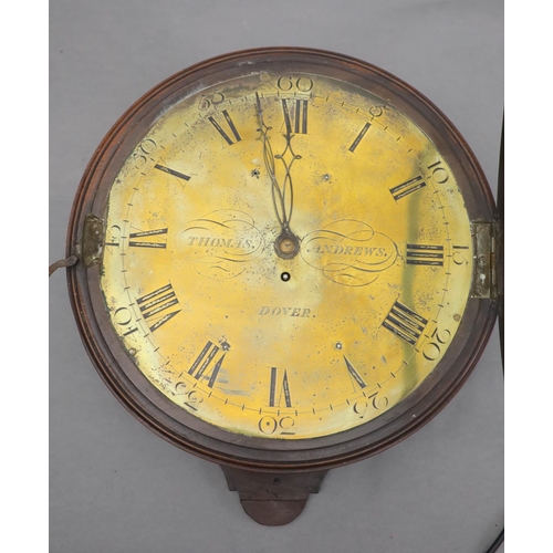 303 - Thomas Andrews of Dover. A George III mahogany wall timepiece, with black enamelled brass dial, Roma... 