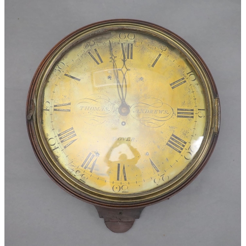 303 - Thomas Andrews of Dover. A George III mahogany wall timepiece, with black enamelled brass dial, Roma... 