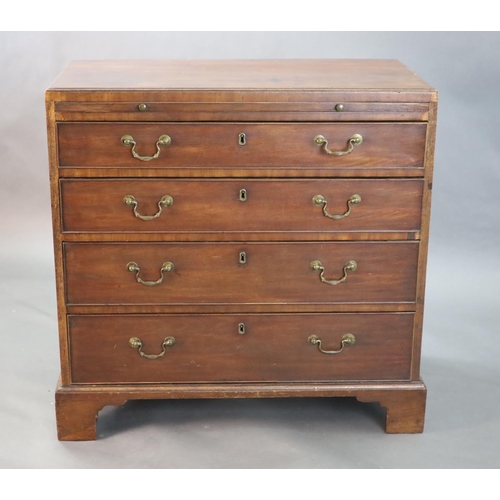 319 - A George III mahogany chest, fitted brushing slide and four graduated long drawers, on bracket feet,... 