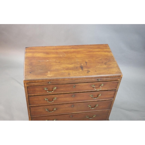 319 - A George III mahogany chest, fitted brushing slide and four graduated long drawers, on bracket feet,... 