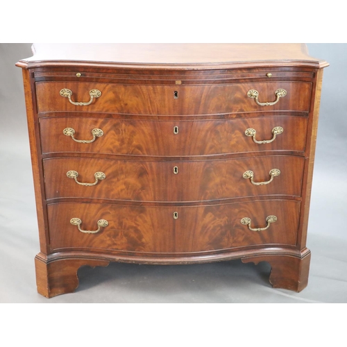 326 - A George III mahogany and rosewood banded serpentine fronted chest, fitted brushing slide and four g... 