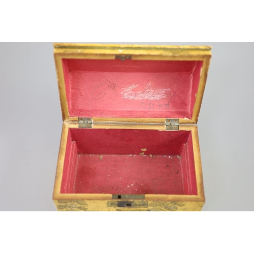 33 - A Regency painted and penwork work box, modelled as a cottage, with leaded windows, plants around th... 