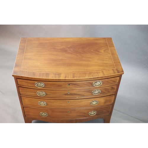 336 - A Regency crossbanded mahogany bowfront chest, of four graduated long drawers, on swept bracket feet... 