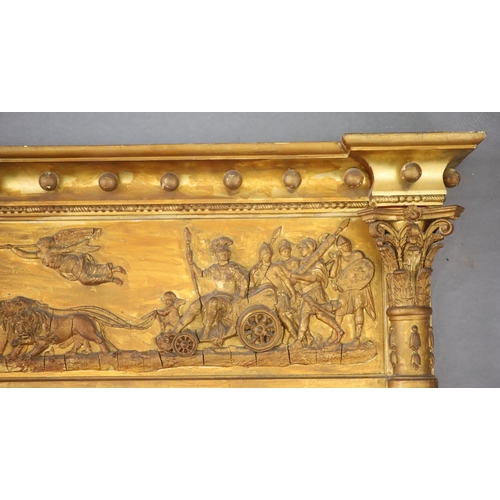 337 - A Regency style giltwood and composite overmantel mirror, late 19th century, decorated with lion dra... 