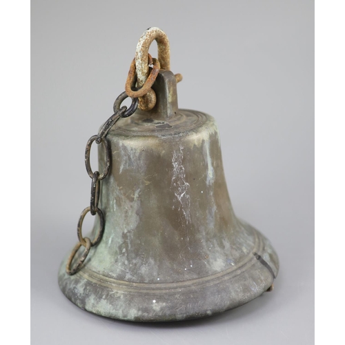 34 - A bronze ship's bell from the 1914 HMS Ark Royal, retaining its original clanger, height 8.25in. dia... 