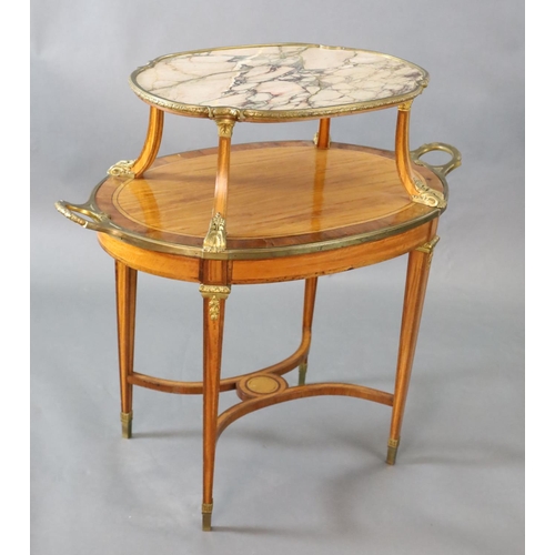 346 - A late 19th century French satinwood, rosewood crossbanded and gilt metal mounted two tier oval etag... 