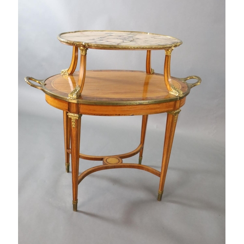 346 - A late 19th century French satinwood, rosewood crossbanded and gilt metal mounted two tier oval etag... 