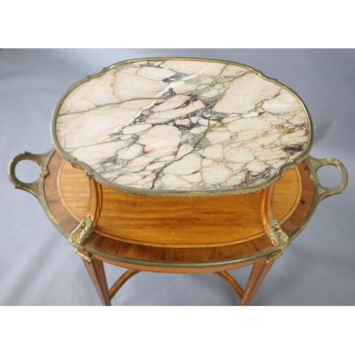 346 - A late 19th century French satinwood, rosewood crossbanded and gilt metal mounted two tier oval etag... 