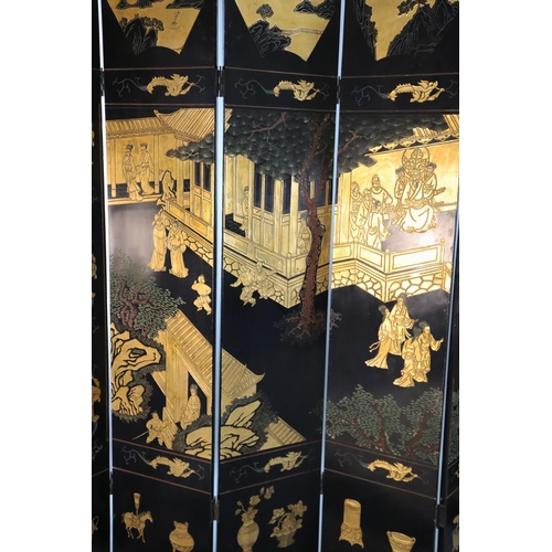 347 - A late 19th century Chinese Coromandel lacquer eight fold dressing screen, decorated to one side wit... 