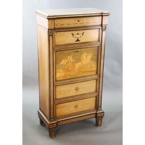 351 - A 19th century French Louis XVI style ormolu mounted parquetry, mahogany secretaire à abbatant, with... 