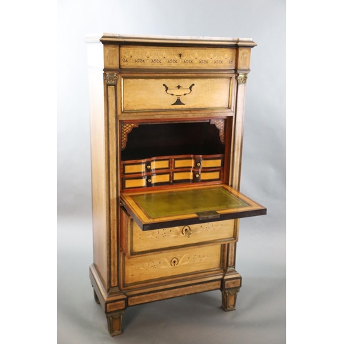 351 - A 19th century French Louis XVI style ormolu mounted parquetry, mahogany secretaire à abbatant, with... 