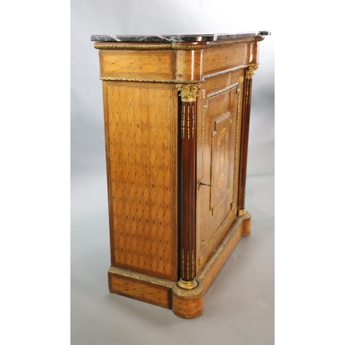 352 - A 19th century French ormolu mounted, walnut and marquetry Meuble d'appoint, with purple and red vei... 