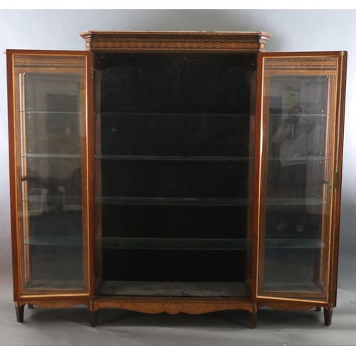 353 - A 19th century French Louis Philippe period kingwood and marquetry vitrine, with moulded cornice and... 