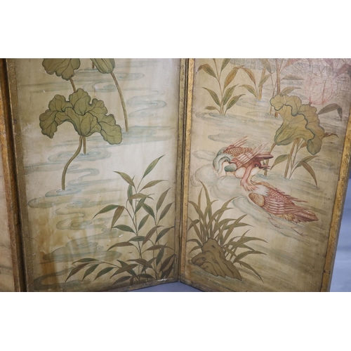 355 - A late 19th century four leaf draught screen, with parcel gilt frame, decorated in the chinoiserie m... 