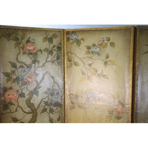 355 - A late 19th century four leaf draught screen, with parcel gilt frame, decorated in the chinoiserie m... 