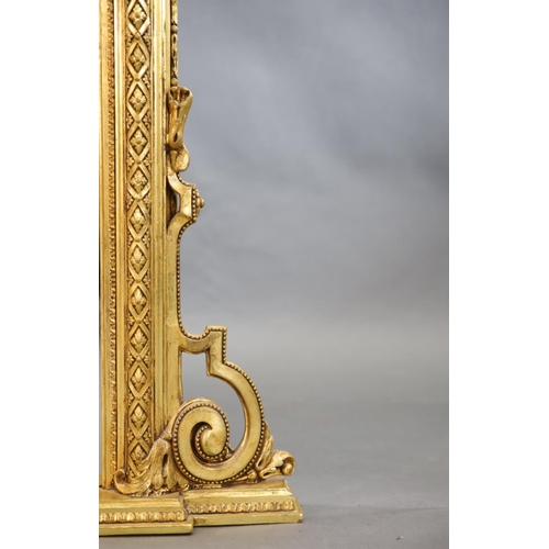 367 - A Victorian gilt gesso overmantel with pierced scallop and scroll crest and foliate motif decorated ... 