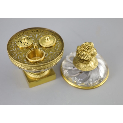 37 - A French cut glass and ormolu urn shaped ink stand, second quarter 19th century, the glass possibly ... 