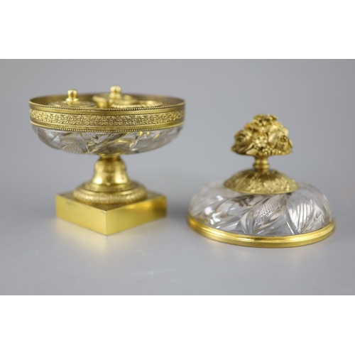 37 - A French cut glass and ormolu urn shaped ink stand, second quarter 19th century, the glass possibly ... 