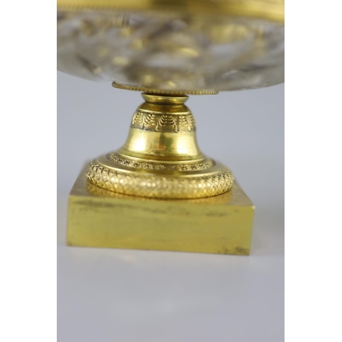 37 - A French cut glass and ormolu urn shaped ink stand, second quarter 19th century, the glass possibly ... 