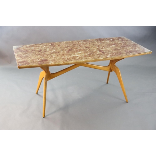 386 - A Carlo Graffi and Franco Compo glass topped beech dining table, of canted rectangular form, with si... 