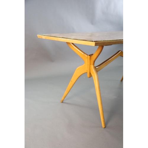 386 - A Carlo Graffi and Franco Compo glass topped beech dining table, of canted rectangular form, with si... 