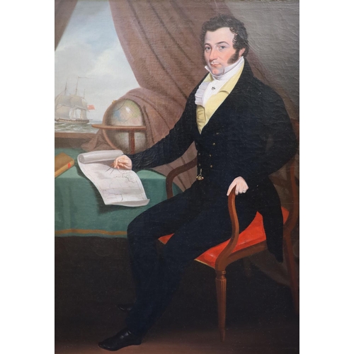 393 - Anglo-American School (early 19th century)oil on canvasFull length portrait of a seated young gentle... 