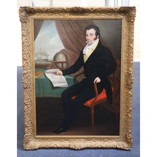 393 - Anglo-American School (early 19th century)oil on canvasFull length portrait of a seated young gentle... 