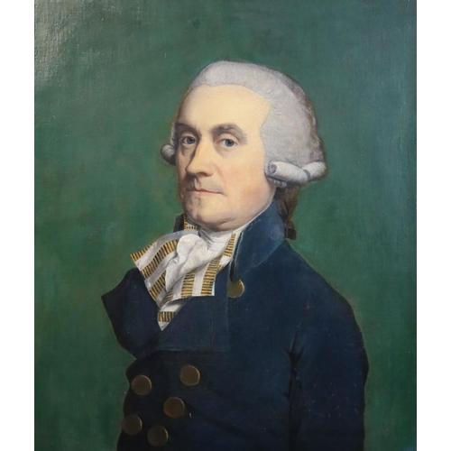 397 - 18th century French Schooloil on canvasPortrait of a gentleman wearing a blue coat24 x 20in.CONDITIO... 