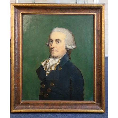 397 - 18th century French Schooloil on canvasPortrait of a gentleman wearing a blue coat24 x 20in.CONDITIO... 