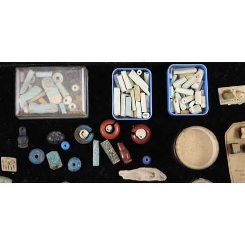 4 - A group of Egyptian stone and turquoise glazed faience amulets, beads and fragments, late Kingdom to... 