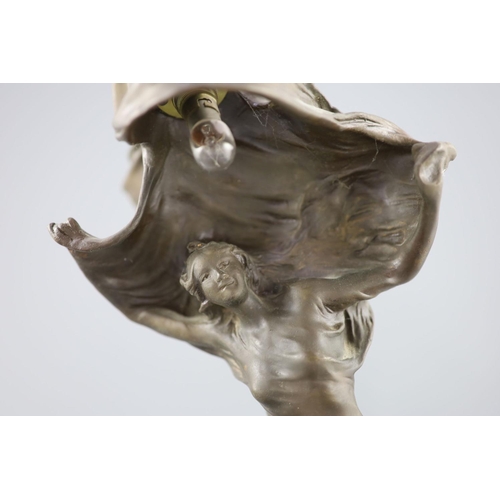 40 - After Raoul Larche (1860-1912). A bronze 'Loie Fuller' table lamp the dancer with raised arms, weari... 