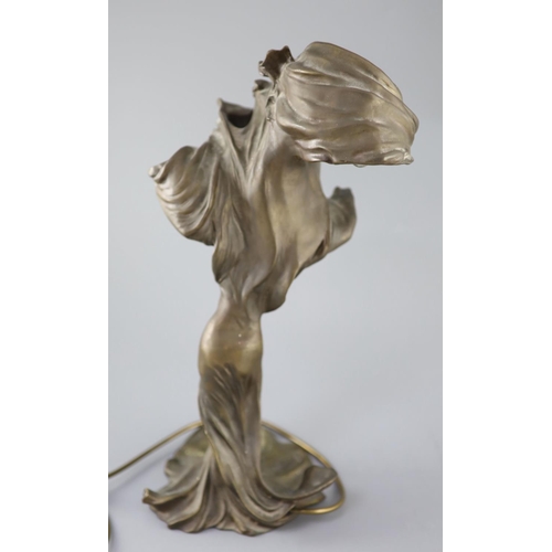 40 - After Raoul Larche (1860-1912). A bronze 'Loie Fuller' table lamp the dancer with raised arms, weari... 