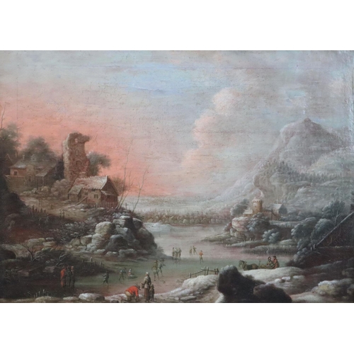 404 - Follower of Rutger Verburg (Dutch 1678-1746)oil on canvasWinter landscape with skaters13 x 18.5in.CO... 