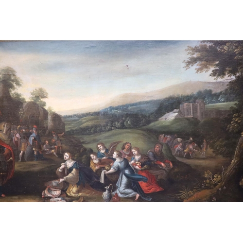 405 - 18th century Flemish Schooloil on canvasBiblical scene33.5 x 68in.CONDITION: Relined many years ago,... 