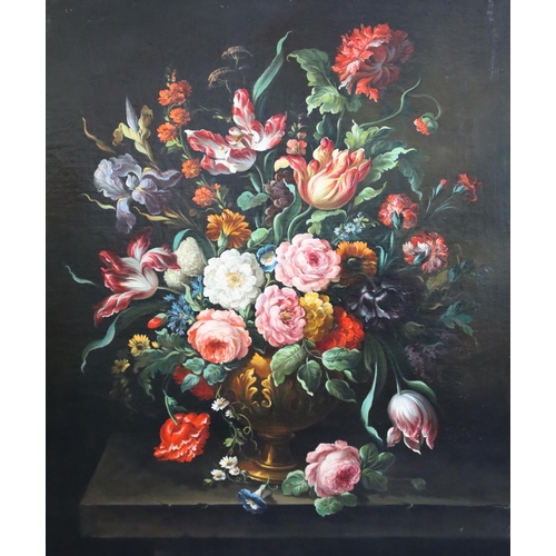 408 - 17th century Dutch styleoil on canvasStill life of flowers in an urn upon a ledge35 x 29in.CONDITION... 