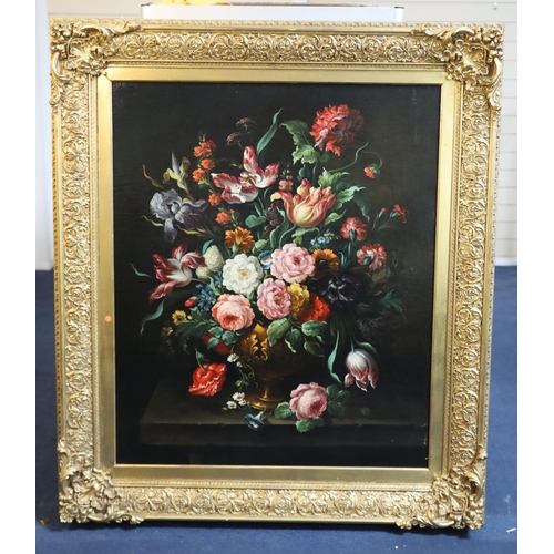 408 - 17th century Dutch styleoil on canvasStill life of flowers in an urn upon a ledge35 x 29in.CONDITION... 