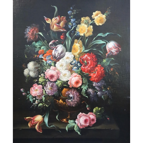 409 - 17th century Dutch styleoil on canvasStill life of flowers in a vase upon a ledge35 x 29in.CONDITION... 