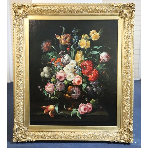 409 - 17th century Dutch styleoil on canvasStill life of flowers in a vase upon a ledge35 x 29in.CONDITION... 