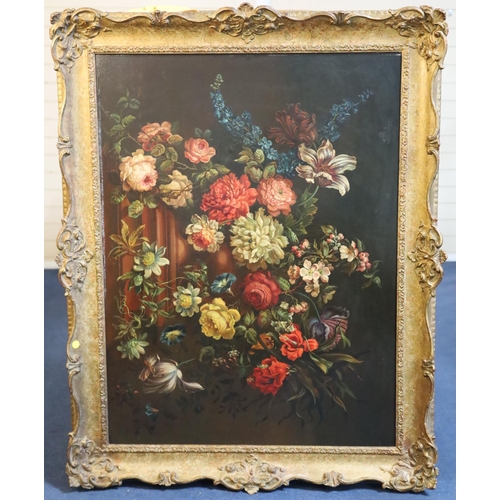 410 - 17th century Dutch styleoil on canvasStill life of flowers in an urn upon pedestal29.5 x 39.5in.COND... 