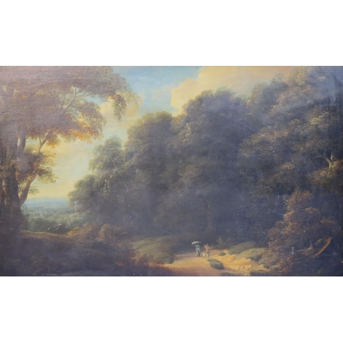 413 - Early 19th century English Schooloil on canvasTravellers in a wooded landscape19 x 29.25in.CONDITION... 