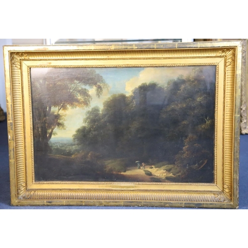 413 - Early 19th century English Schooloil on canvasTravellers in a wooded landscape19 x 29.25in.CONDITION... 