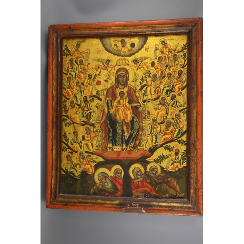 417 - An early 19th century tempera on wooden panel icon, depicting the Virgin Mary and the Infant Christ ... 