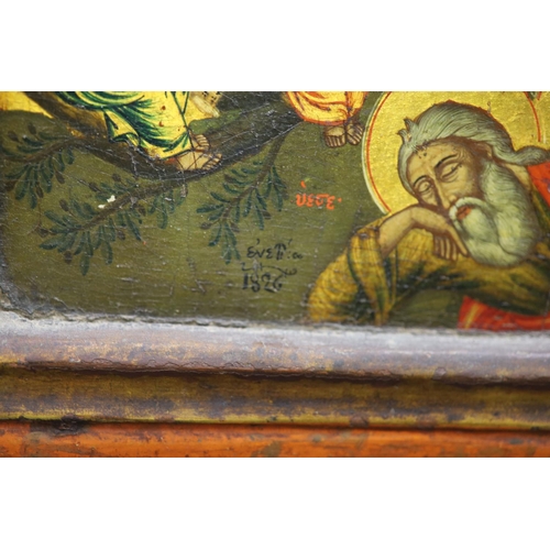 417 - An early 19th century tempera on wooden panel icon, depicting the Virgin Mary and the Infant Christ ... 