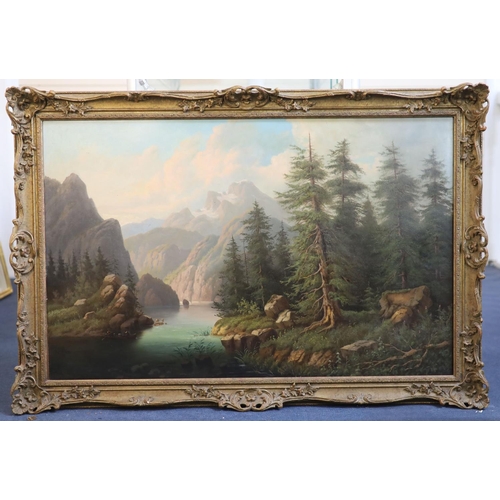 426 - Edouard Boehm (1830-1896)oil on canvasBoatman in an alpine river landscape26 x 41in.CONDITION: Oil o... 